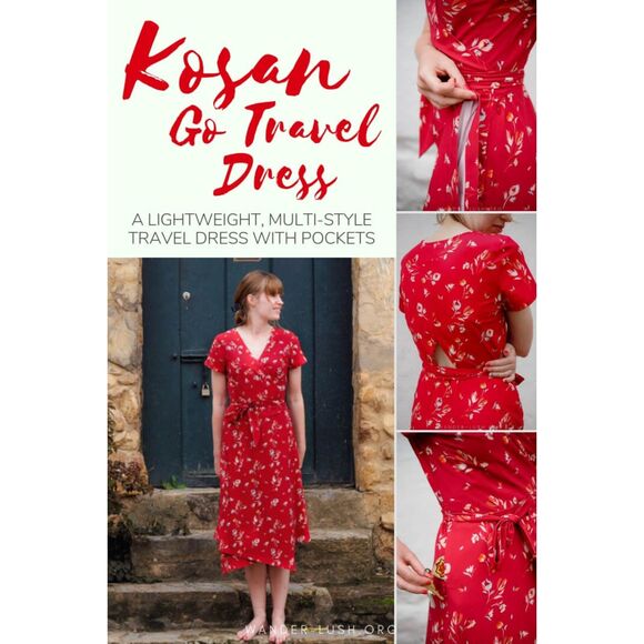 KOSAN Travel Co. Go Travel Wrap Dress - Red Florals L - Picture 2 of 13